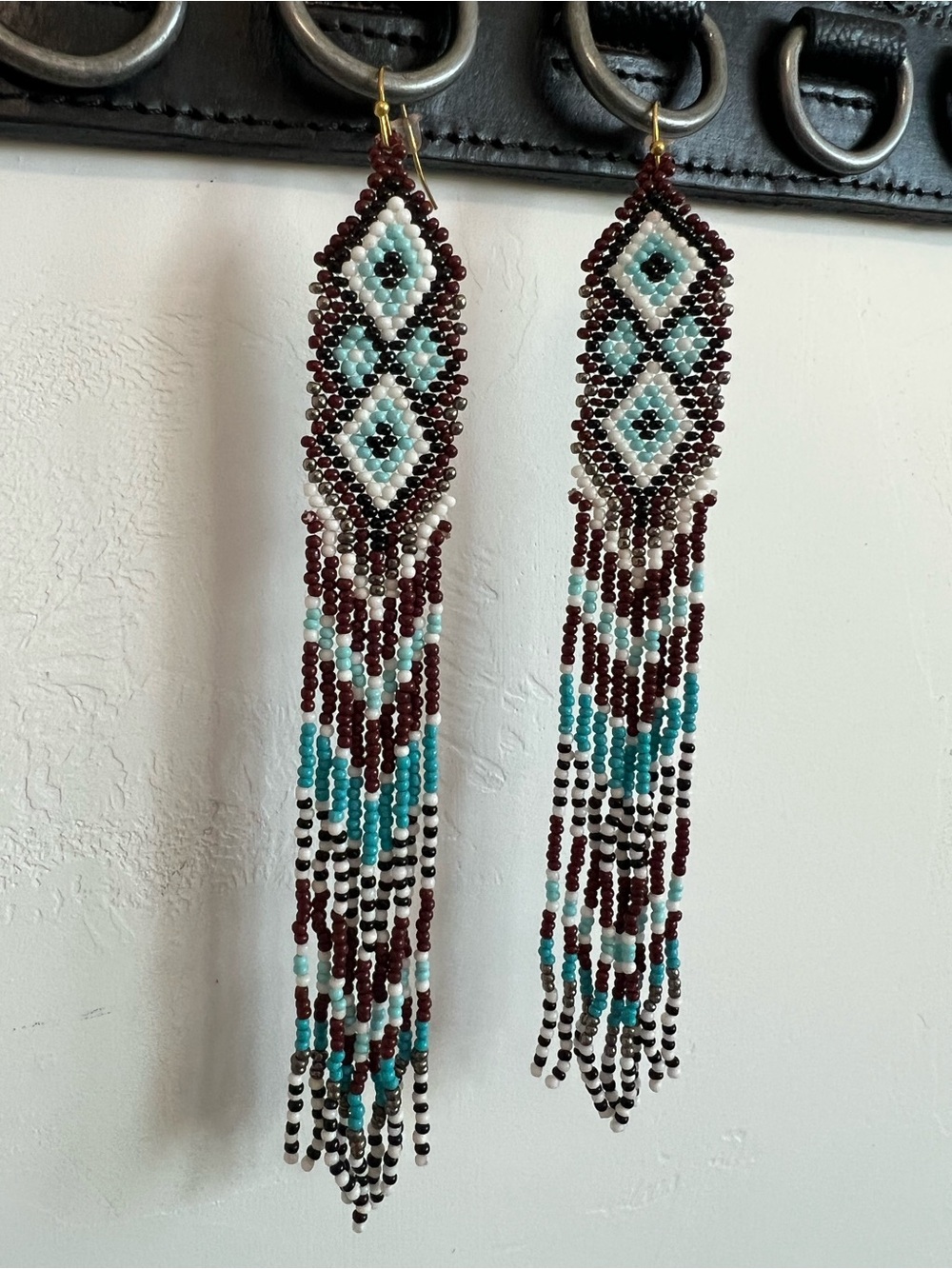 Western Beaded Long Earrings Brown Blue Beaded boho jewelry gift tassel New - Picture 3 of 7